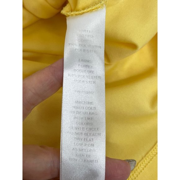 London Times Yellow Lace Dress 6 Overlay Lined Above Knee Round Neck Floral - Picture 13 of 16